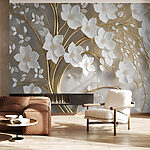 Papier peint Branches élégantes avec des fleurs blanches