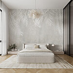 Papier peint Feuilles blanches sur fond gris