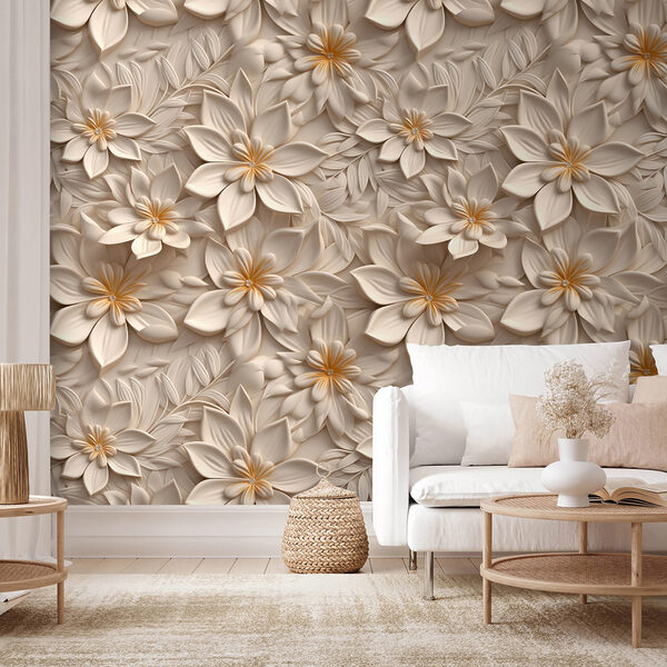 Papier peint Motif floral complexe en beige