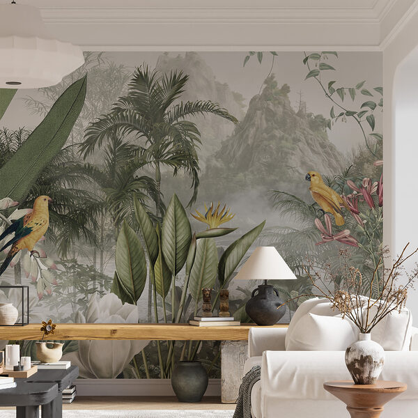 Papier peint Paradis tropical avec des oiseaux vibrants