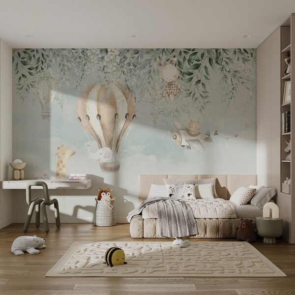 Papier peint Papier peint Peinture d'un lapin sur une balançoire (UGS : u95429)