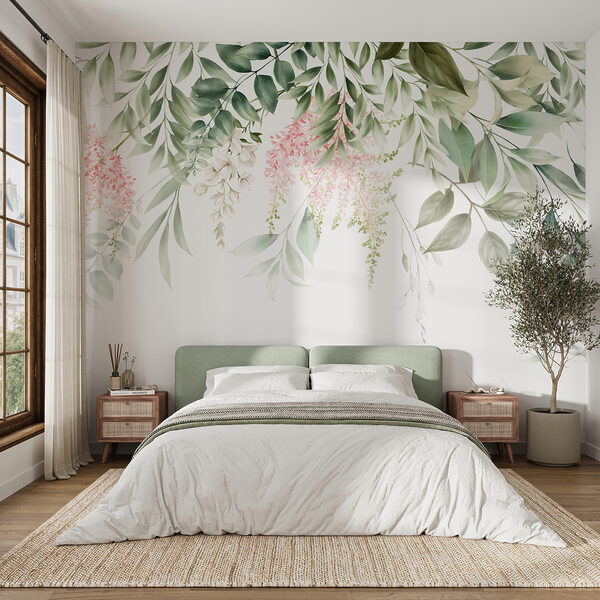 Papier peint Élégant motif floral aux teintes pastel