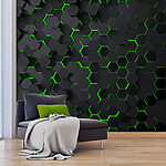 Papier peint Hexagones noirs avec lumière verte