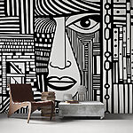 Papier peint Dessin en noir et blanc d'un visage
