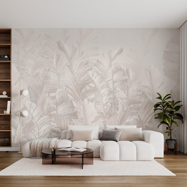 Papier peint Motif de feuilles dans des tons sépia doux