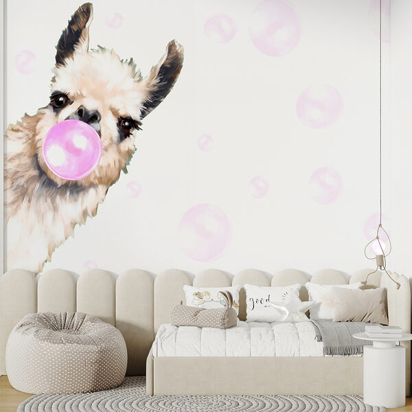 Papier peint Lama soufflant une bulle