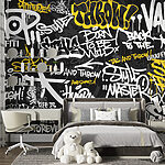 Papier peint Graffiti jaune sur fond noir