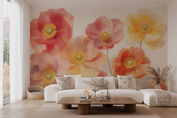 Groupe de fleurs sur fond blanc Papier peint Groupe de fleurs sur fond blanc