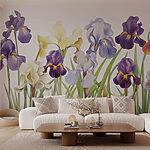 Papier peint Groupe de fleurs violettes et blanches