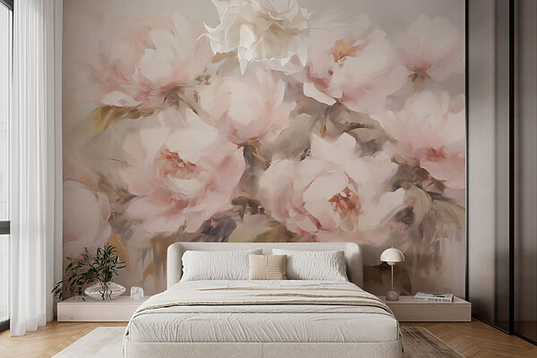 Peinture de fleurs sur fond blanc Papier peint Peinture de fleurs sur fond blanc