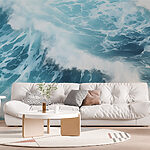 Papier peint Des vagues qui s'entrechoquent avec de l'écume blanche
