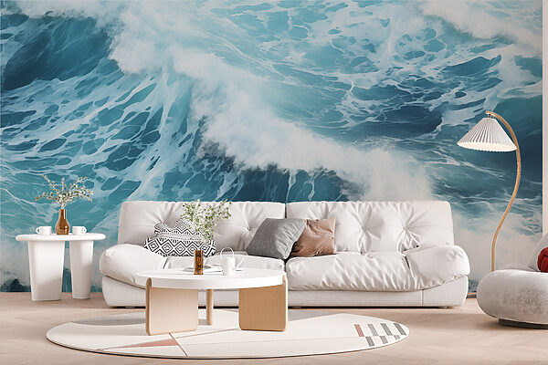 Des vagues qui s'entrechoquent avec de l'écume blanche Papier peint Des vagues qui s'entrechoquent avec de l'écume blanche