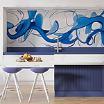 Papier peint Wall murals Blue swirls on a white background
