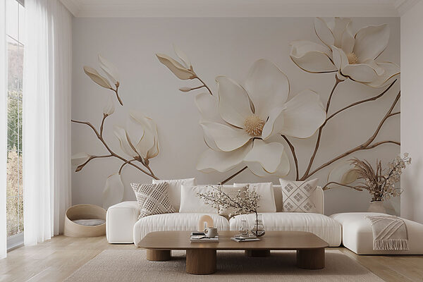Fleur blanche sur une branche Papier peint Fleur blanche sur une branche