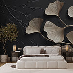 Papier peint Feuilles de ginkgo artistiques sur fond texturé