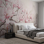 Papier peint Peinture d'un arbre avec des fleurs roses