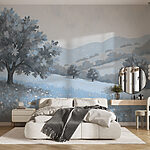 Papier peint Paysage avec arbres et fleurs