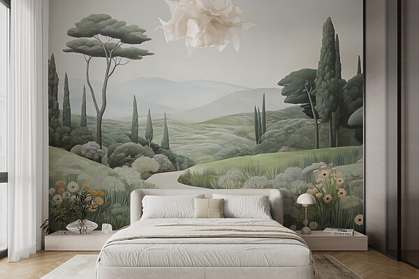 Paysage avec chemin et arbres Papier peint Paysage avec chemin et arbres