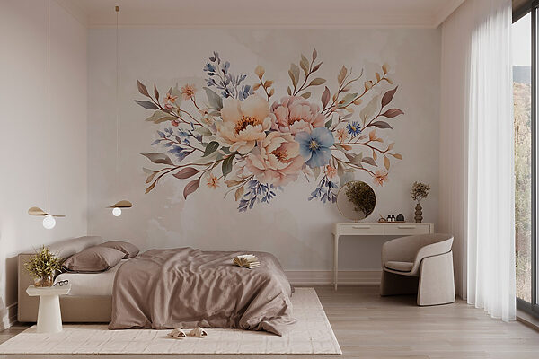Bouquet de fleurs sur fond blanc Papier peint Bouquet de fleurs sur fond blanc