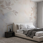 Papier peint Feuilles blanches et grises sur fond blanc