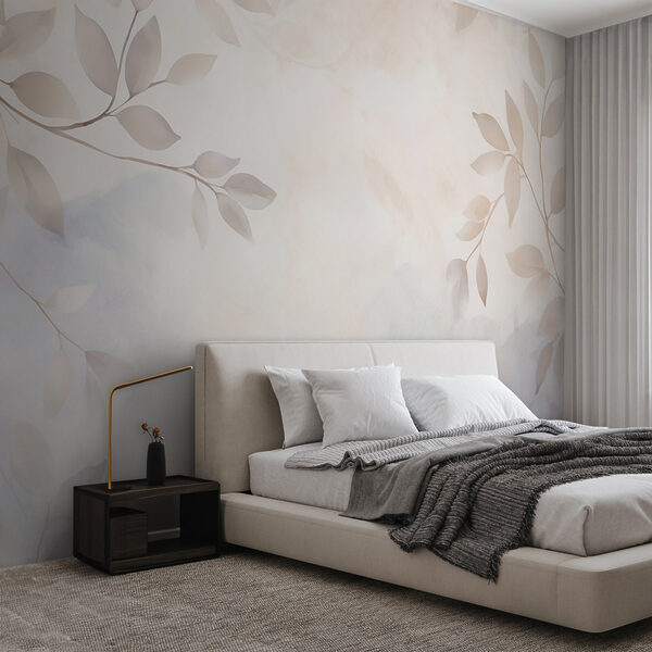 Feuilles blanches et grises sur fond blanc Papier peint Feuilles blanches et grises sur fond blanc