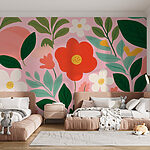 Papier peint Motif de fleurs et de feuilles