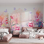 Papier peint Groupe de fleurs avec papillons