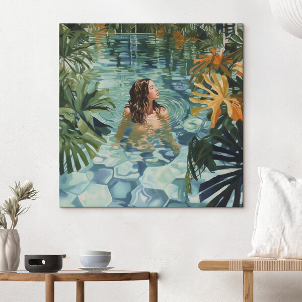 Femme dans une piscine entourée de plantes Tableaux Femme dans une piscine entourée de plantes