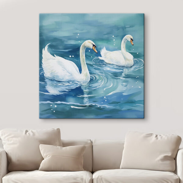 Deux cygnes nageant dans l'eau Tableaux Deux cygnes nageant dans l'eau