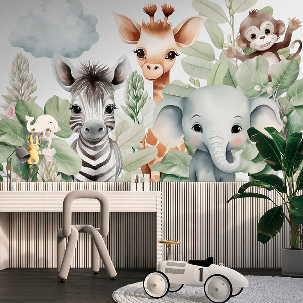 Groupe d'animaux avec des feuilles Papier peint Groupe d'animaux avec des feuilles