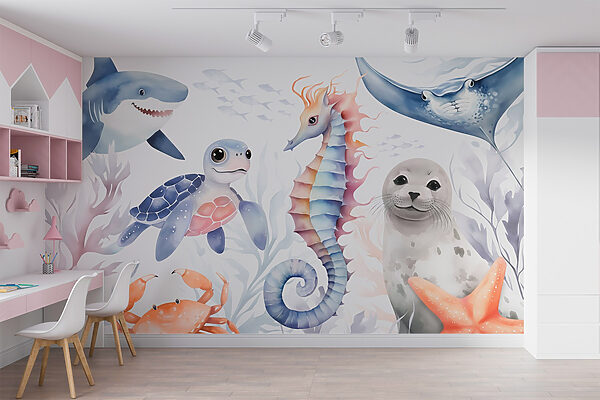 Groupe d'animaux marins Papier peint Groupe d'animaux marins