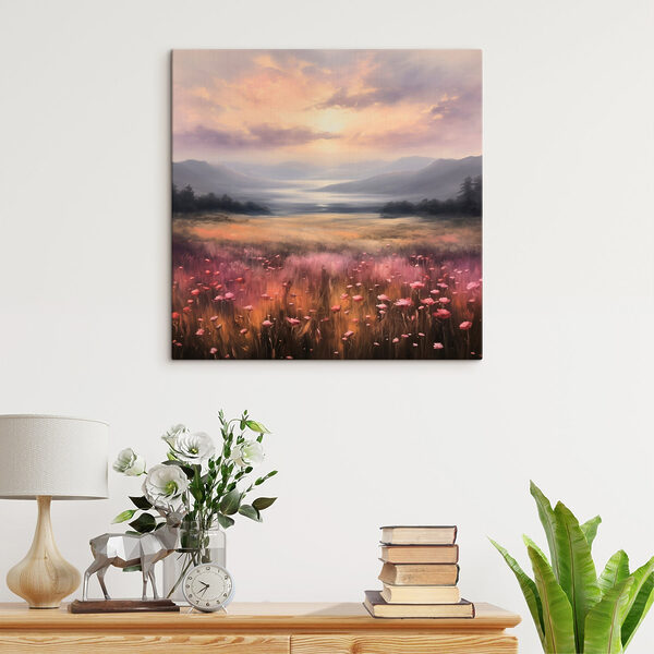 Champ de fleurs avec des montagnes en arrière-plan Tableaux Champ de fleurs avec des montagnes en arrière-plan