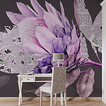 Papier peint Fleur violette avec du papier journal