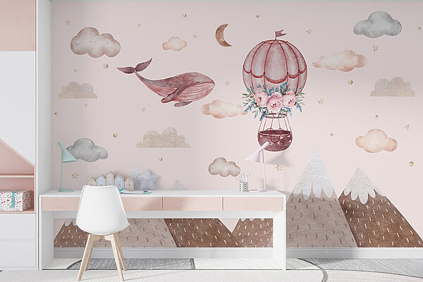 Baleine et montgolfière Papier peint Baleine et montgolfière