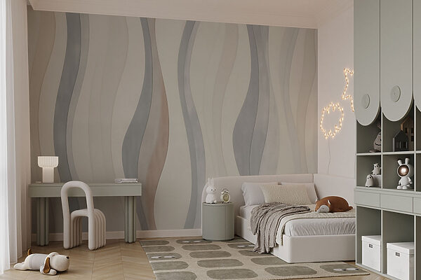 Papier peint blanc et gris avec des lignes ondulées Papier peint Papier peint blanc et gris avec des lignes ondulées
