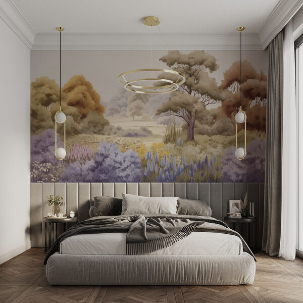Paysage avec arbres et fleurs Papier peint Paysage avec arbres et fleurs