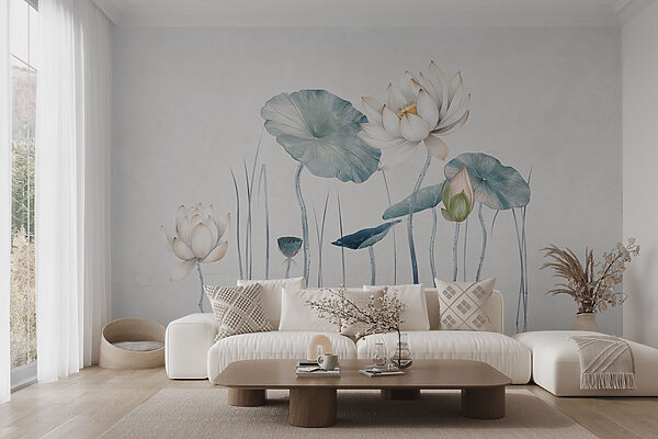 Peinture de fleurs et de feuilles dans l'eau Papier peint Peinture de fleurs et de feuilles dans l'eau
