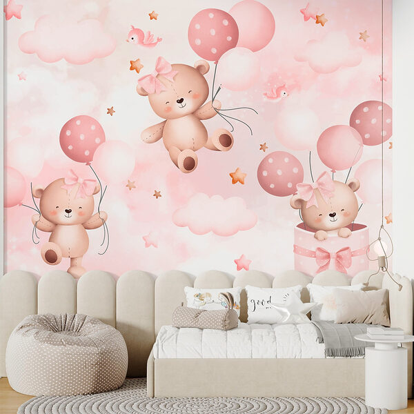 Groupe d'ours en peluche tenant des ballons Papier peint Groupe d'ours en peluche tenant des ballons