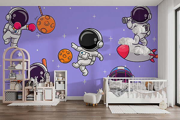 Caricature d'astronautes dans l'espace Papier peint Caricature d'astronautes dans l'espace