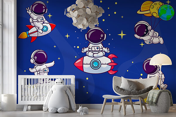 Dessin animé d'un astronaute dans l'espace Papier peint Dessin animé d'un astronaute dans l'espace