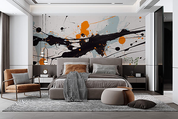 Éclaboussures de peinture noire et orange Papier peint Éclaboussures de peinture noire et orange