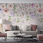 Papier peint Groupe de fleurs et de feuilles