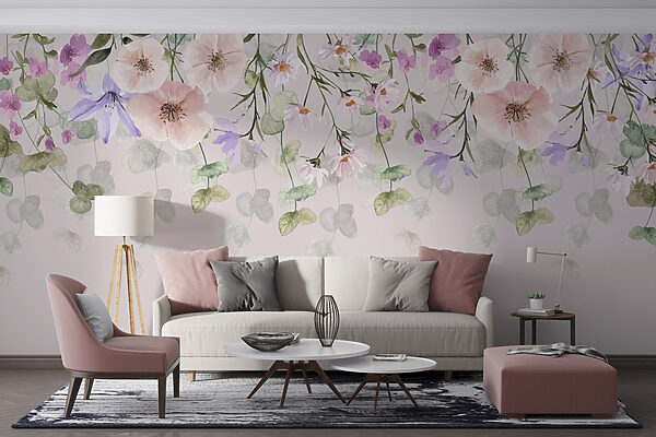 Groupe de fleurs et de feuilles Papier peint Groupe de fleurs et de feuilles