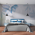 Papier peint Feuilles bleues et blanches