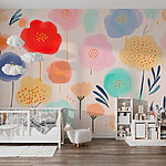 Papier peint Fleurs colorées sur fond blanc