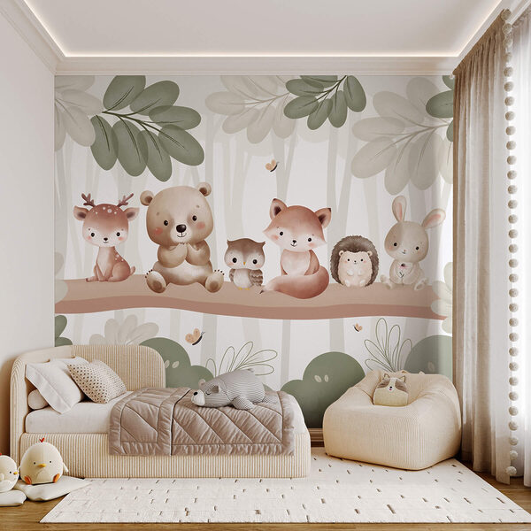 Papier peint Papier peint Groupe d'animaux sur une branche d'arbre (UGS : w03411)