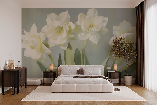 Groupe de fleurs blanches Papier peint Groupe de fleurs blanches