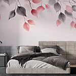 Papier peint Feuilles roses et grises sur les branches