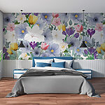 Papier peint Groupe de fleurs avec feuilles