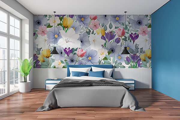 Groupe de fleurs avec feuilles Papier peint Groupe de fleurs avec feuilles